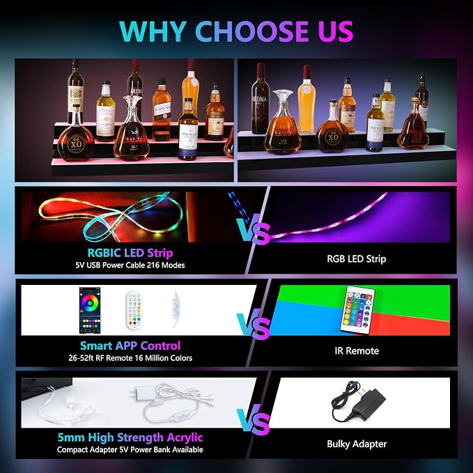 Led Lighted Liquor Bottle Display Shelf, 40 Inch 3 Tier Whiskey Rack, Support - Image 4