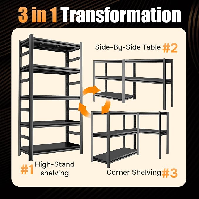 71.2" H Garage Shelving, 5 Tier Storage Shelves Load 3000 lbs, Adjustable - Image 8