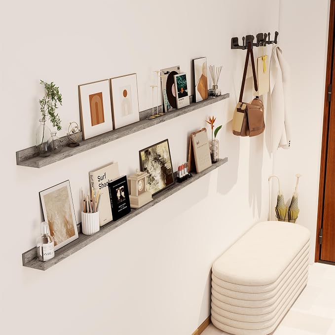 Axeman Grey Floating Shelves | 72 Inch Picture Ledge Shelf Set of 2 | Rustic - Image 2