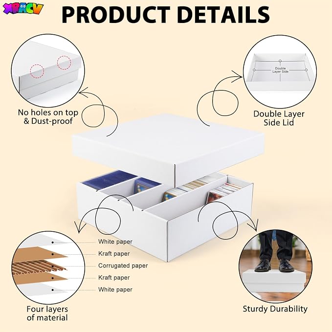 5 Pack Toploader Trading Card Storage Box, 4 Row 3200 Count White Cardboard - Image 5