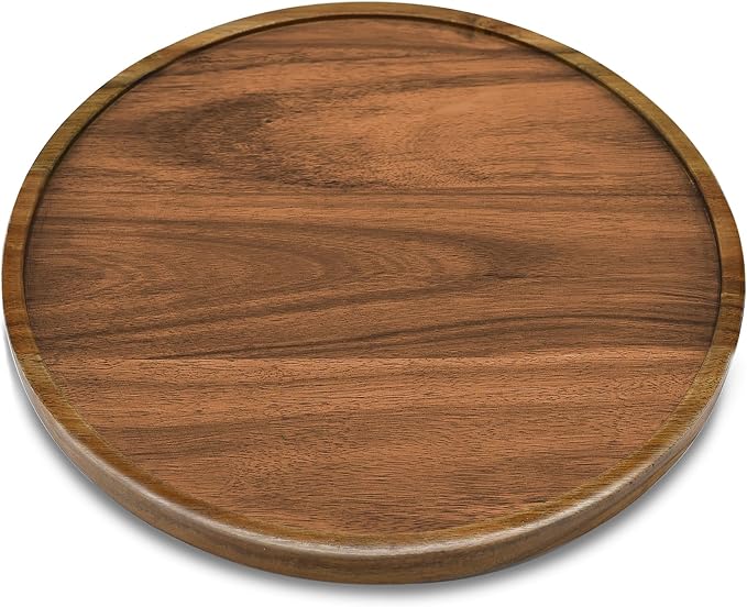 12" Acacia Wood Lazy Susan Organizer Kitchen Turntable - Image 2
