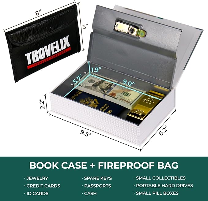 Book Safe with Combination Lock, Hidden Safe with Fireproof Bag, Secret - Image 3
