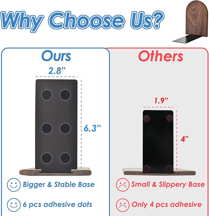 Book Ends, Sturdy Wooden Bookends - Image 3