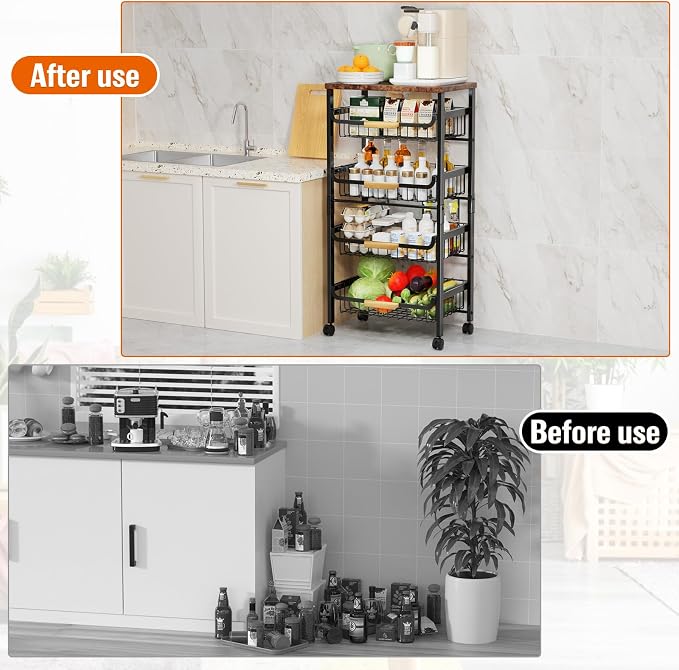 5-Tier Rolling Utility Cart, Kitchen Storage Cart - Image 5