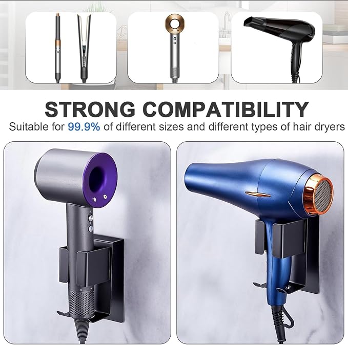 Curling iron Holder, Stainless Steel Hair Dryer Wall Mounted Storage Holder - Image 2