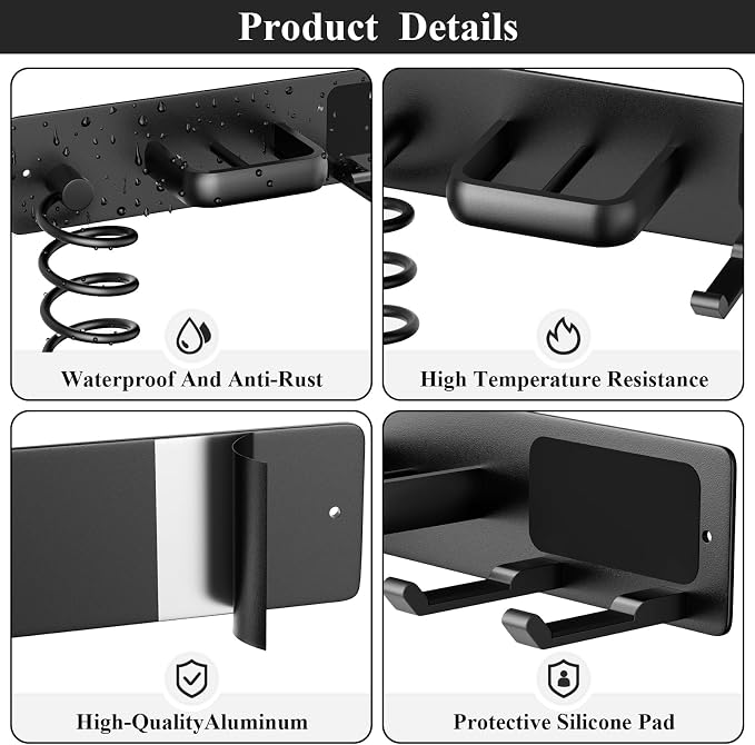 Tindbea Hair Dryer Holder Curling Iron Holder Flat Iron, Blow Dryer Holder Wall - Image 4
