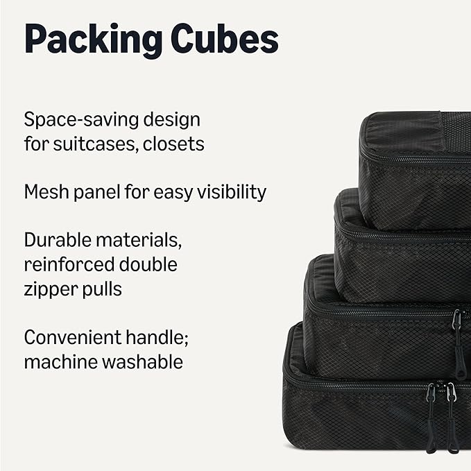 Amazon Essentials 4-Piece Packing Cubes Travel Accessories Set, Luggage - Image 2