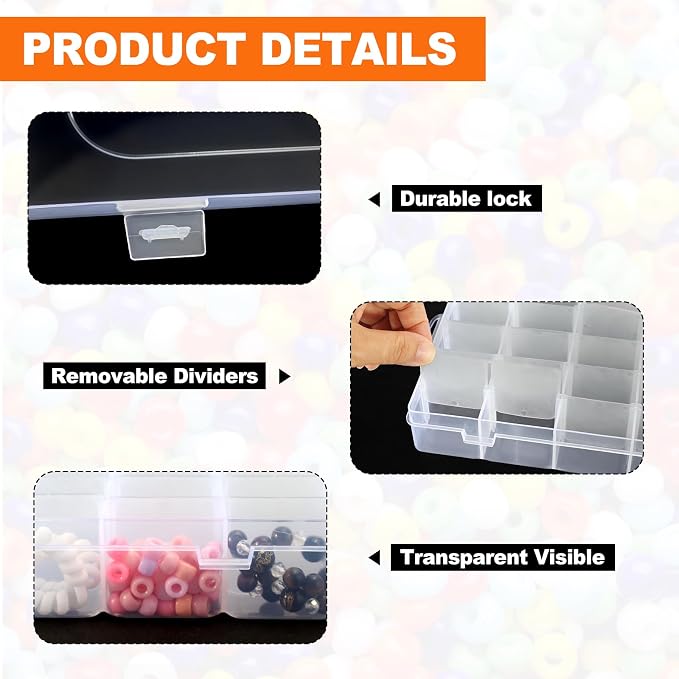 Pony Bead Organizer-2Pack, Adjustable Dividers, Pony Bead Storage, Transparent - Image 5
