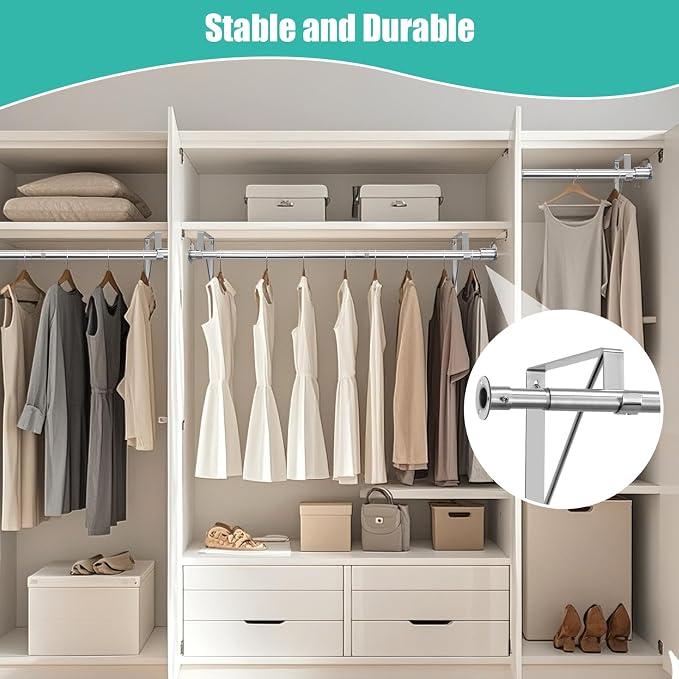 Closet Rod, 16 to 100 Inch Closet Rods Heavy Duty Adjustable Wardrobe Poles - Image 3