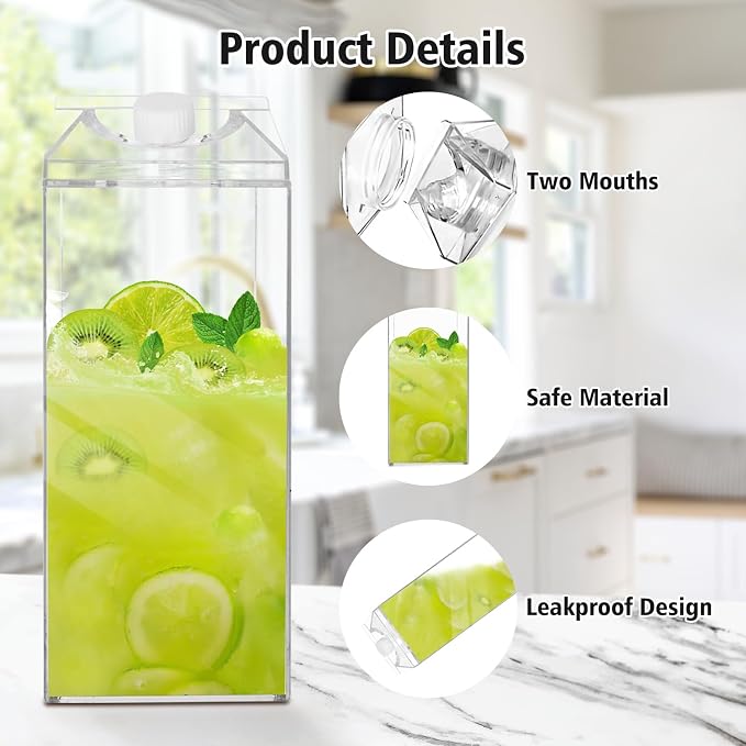 64 Oz Large Clear Milk Carton Container Plastic Square Milk Water Bottle Milk - Image 3