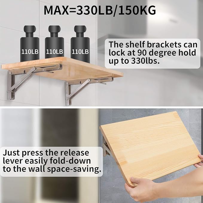 YUMORE Folding Shelf Bracket 14", Heavy Duty Stainless Steel Collapsible - Image 8