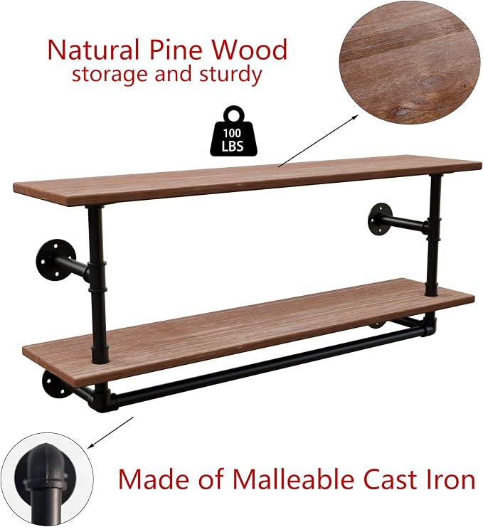 Clothes Rack 36in, 2 Tier Wall Mounted Garment Rack - Image 8