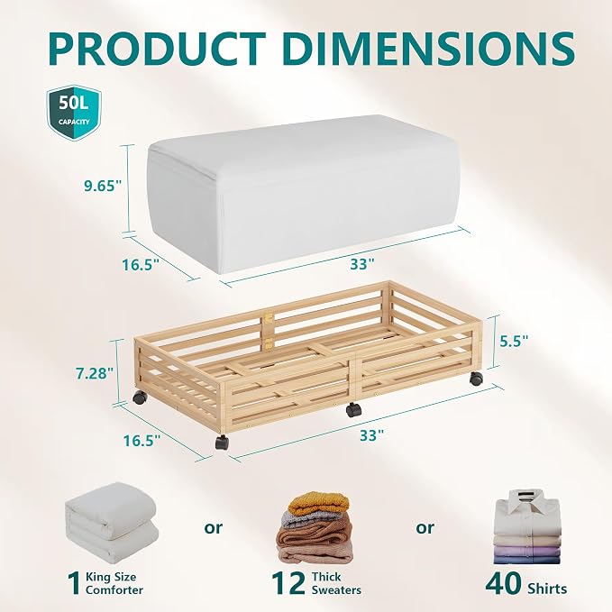 Wisuce Bamboo Under Bed Storage Containers- Underbed Organizer - Image 2