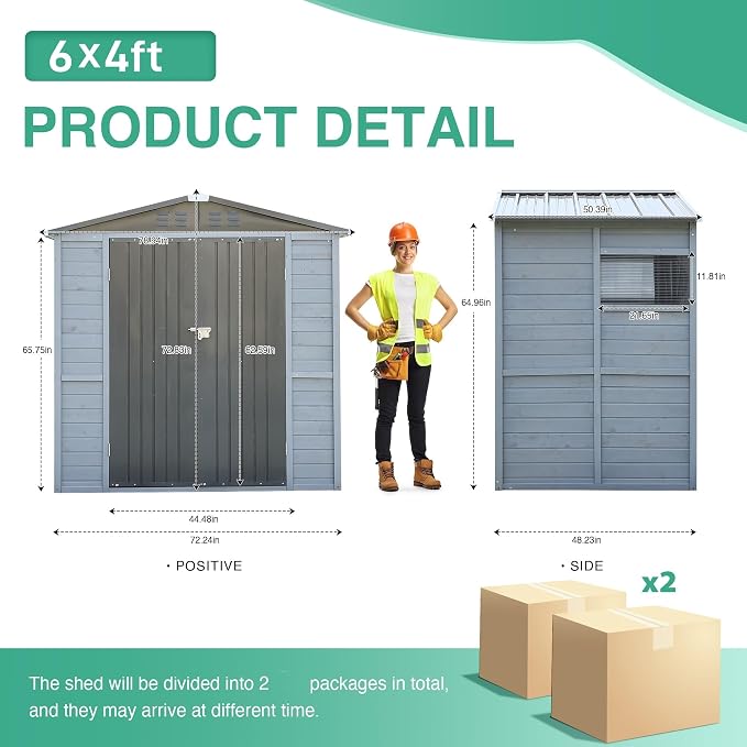 6x4 FT Outdoor Weatherproof Storage Shed, Secure Wood Bike Shed w/Lockable Entry - Image 2