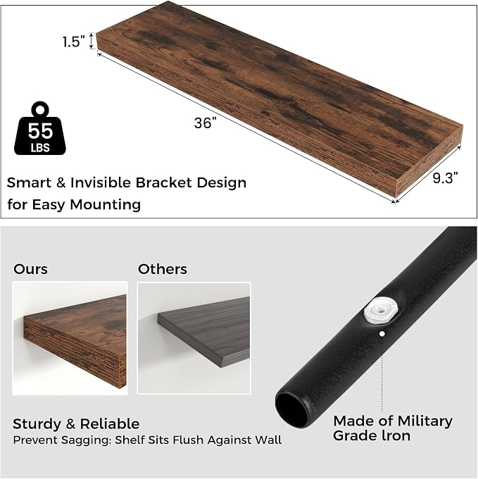 Floating Shelves for Wall, Engineered Wood Wall Shelves - Image 3