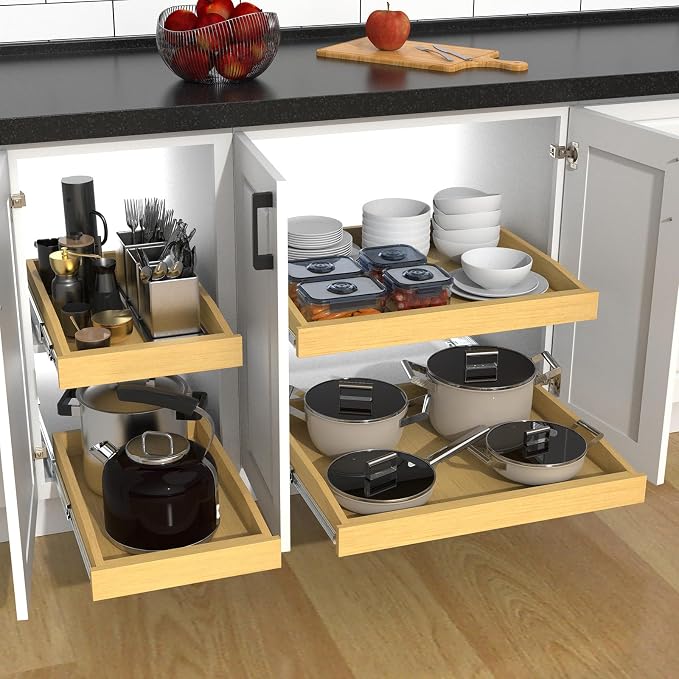 Wooden Pull out Cabinet Organizer 17" W x 21" D x 3.35" H, Heavy Duty Slide Out - Image 7