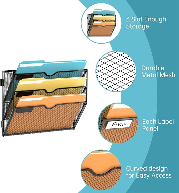 SUPEASY 3-Tier Wall File Organizer Mesh Office Mail Holder, Hanging Wall - Image 3