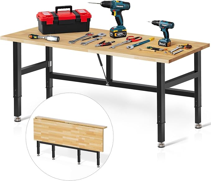 60” Folding Workbench, 2000 LBS Capacity Heavy Duty Workbench, Height by MUWOOD