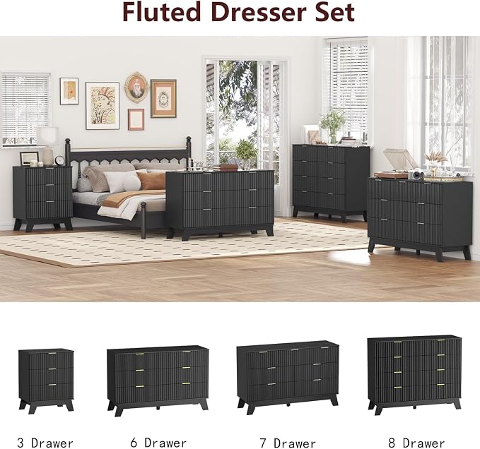 Fluted Dresser for Bedroom, 7 Drawer Dresser for Closet, Storage Cabinet and - Image 9