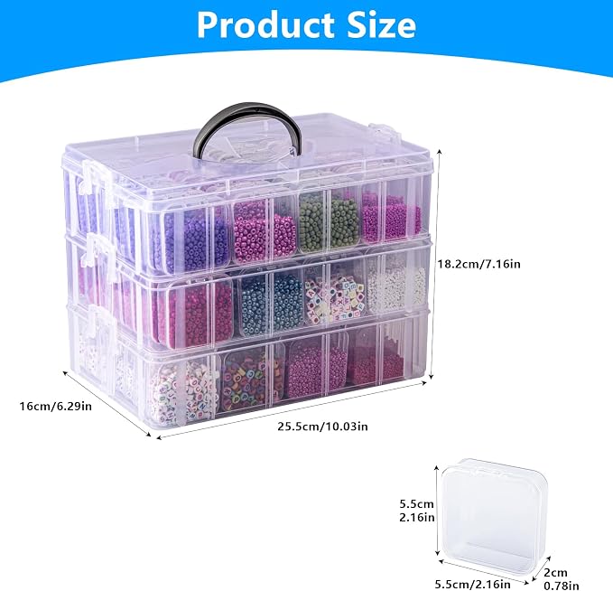 VTG Bead Organizer Box, 3-Tier Bead Storage Containers Portable Organizer and - Image 4