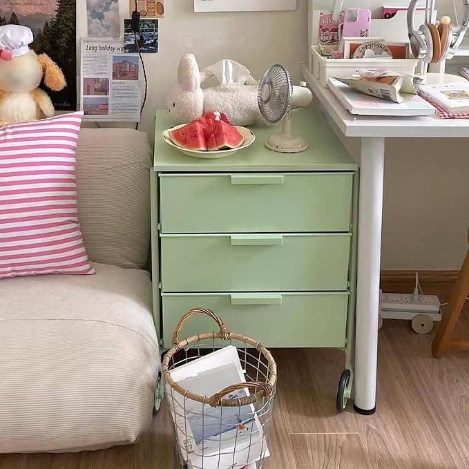 3-Drawer Rotatable End Table, Storage End Table Sofa Side Cabinet, Modern Cream - Image 2
