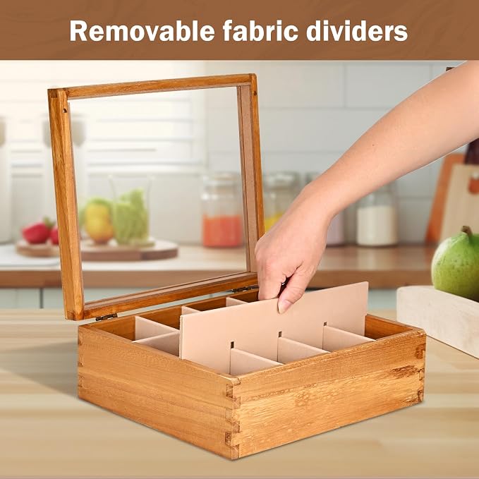 Wood Tea Box Organizer 12 Compartment Multi-Functional Storage Box - Image 4