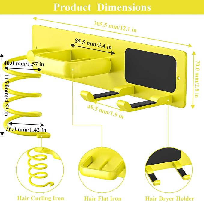 Tindbea Hair Dryer Holder Curling Iron Holder Flat Iron, Blow Dryer Holder Wall - Image 3