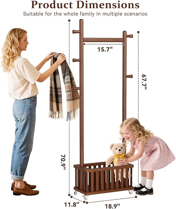 Solid Wood Coat Rack Clothes Rack, Coat Rack Freestanding - Image 5