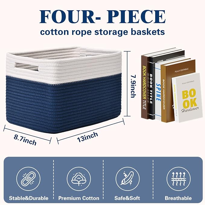 Storage Baskets for Organizing, 4 Pack Storage Baskets for Shelves, Woven - Image 3
