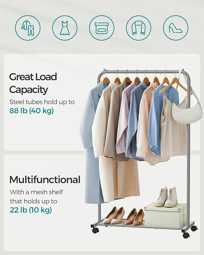 SONGMICS Clothes Rack with Wheels, Clothing Rack - Image 4
