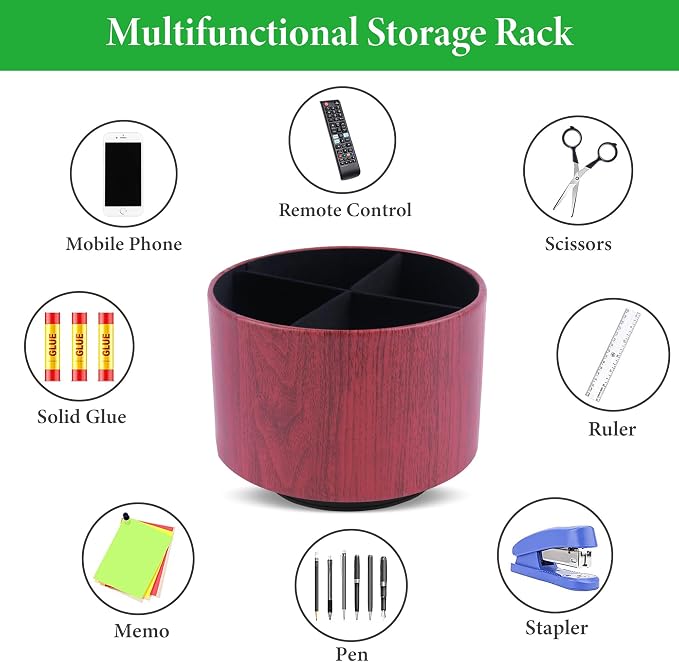 Round Leather Art Supply Organizer, Remote Control Holder, 360 Degree Spinning - Image 5