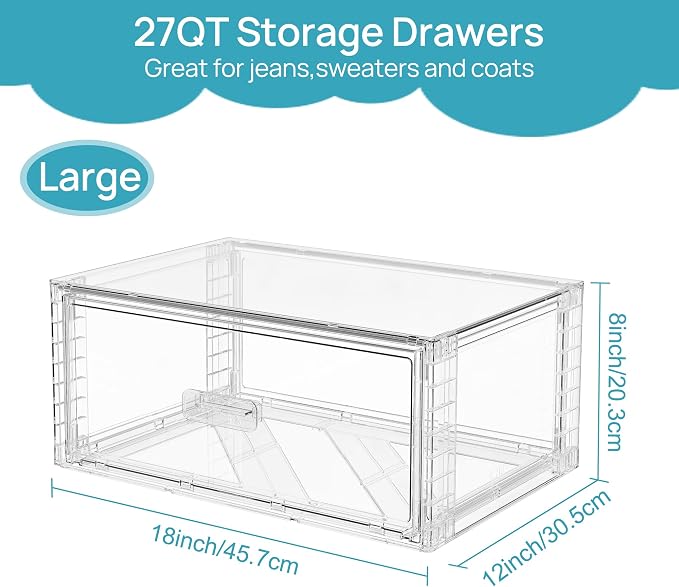 Vtopmart 2 Pack Large Clear Stackable Storage Drawers 27QT, Easily Assemble - Image 3