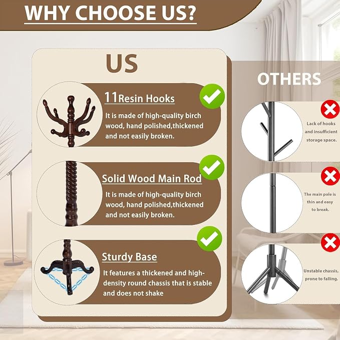 Solid Wooden Coat Rack Stand, Coat Racks Freestanding - Image 4