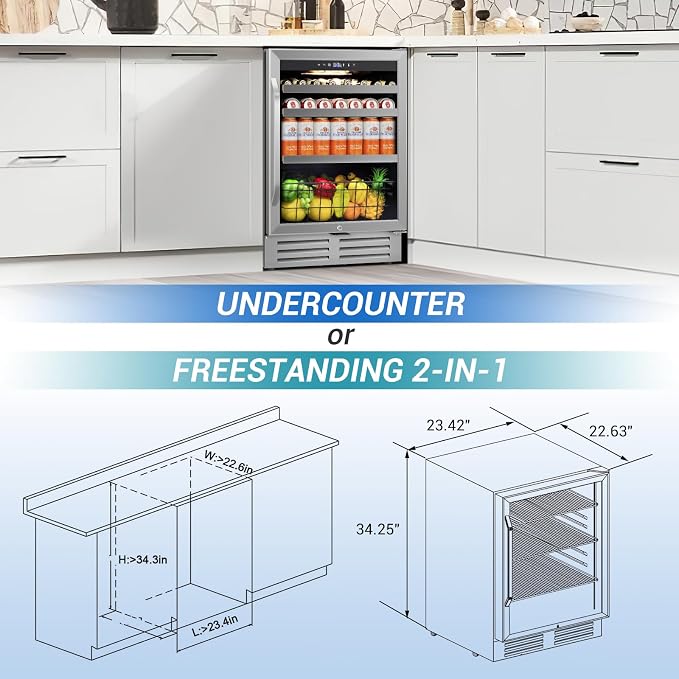 24" Beverage Refrigerator Cooler Under Counter, 180-Can Capacity, 24 Inch Wide - Image 6