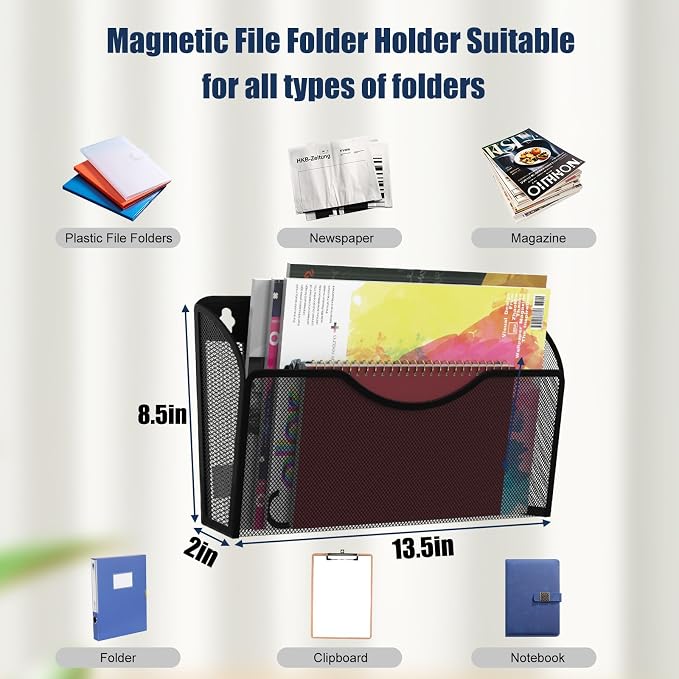 Magnetic File Holder 2 Pockets File Folder Organizer, Office Hanging Magazine - Image 3