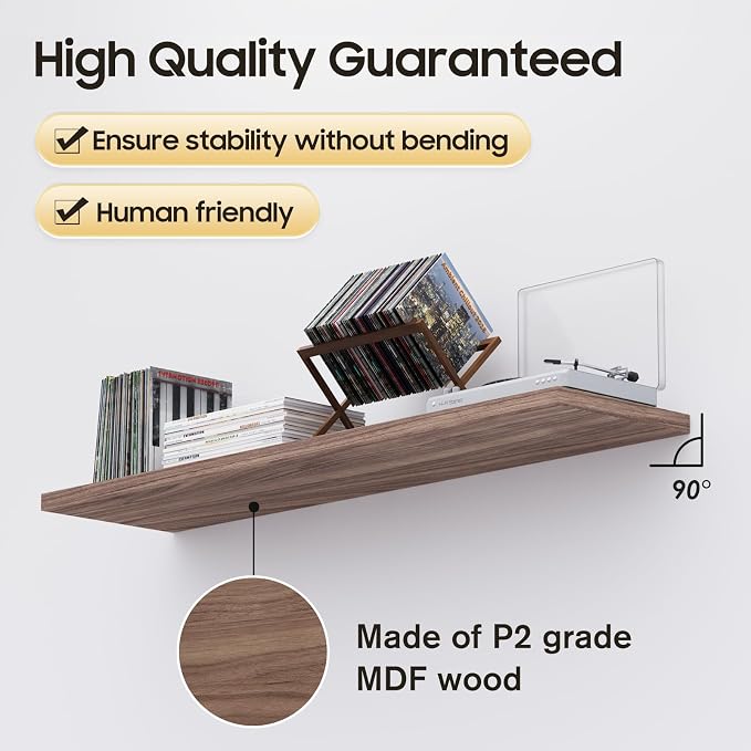 Wall Shelf Set of 3, Walnut Floating Shelves 24 in W x 10 in D x 1 in H - Image 5