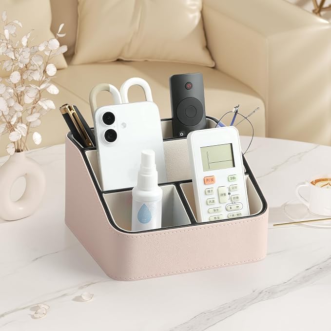 Remote Control Holder, PU Leather Small Desk Organizer - Image 2