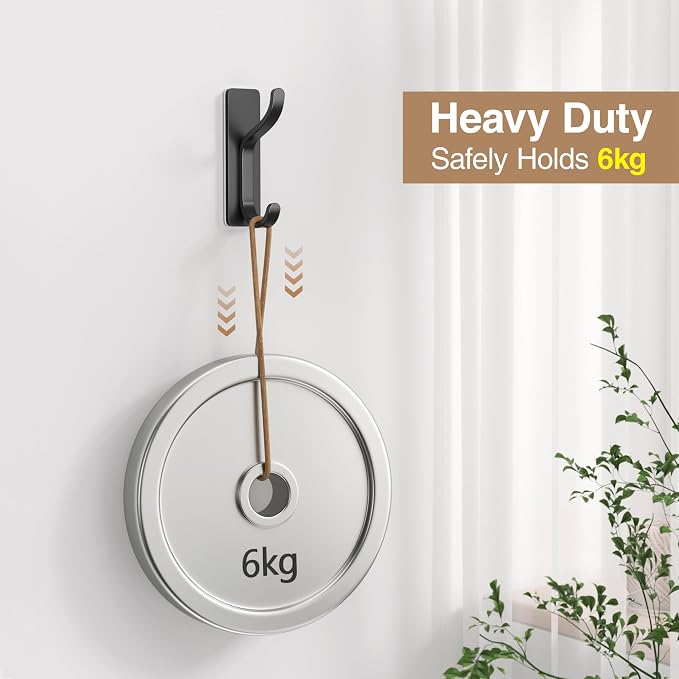 pickpiff 10-Pack Black Adhesive Wall Hooks - 13 LB Strong Stick-On Hooks - Image 5