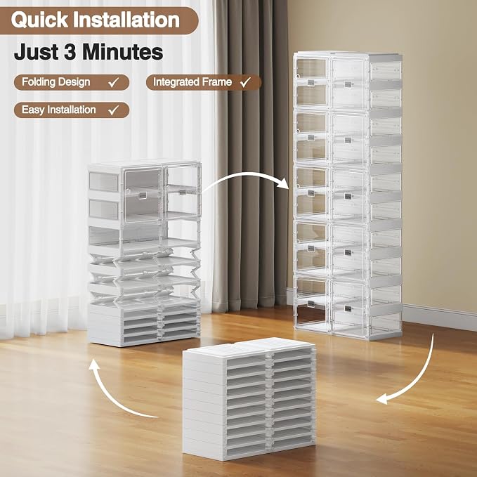 BROVIEW Foldable Shoe Rack, Large Stackable Sneaker Organizer Storage Box - Image 6
