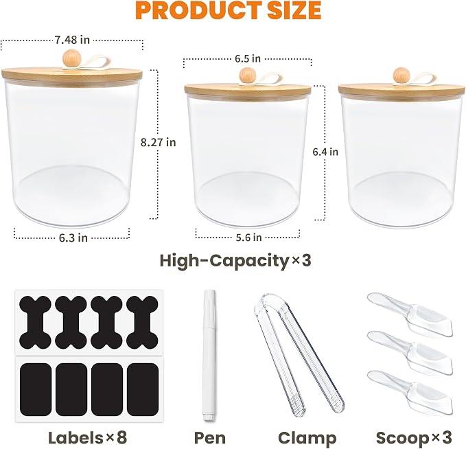 3 Pack Airtight Dog Food Storage Container, Dog Treat Container Dog Food - Image 2