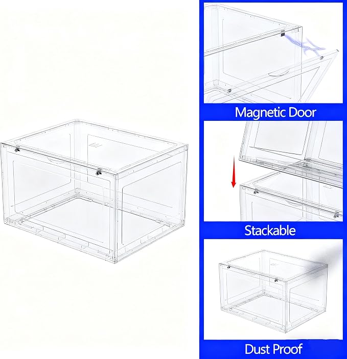 12 Packs Plastic Sneaker Storage Shoe Containers, Stackable Shoe Organizer - Image 3