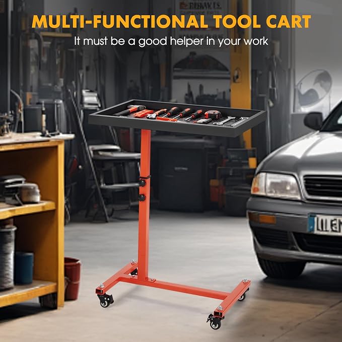 Adjustable Work Table with Wheels, Mechanic Rolling Tool Tray Table - Image 5