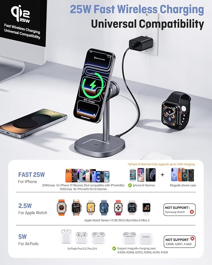 3 in 1 Wireless Charging Station, Qi2.2 25W Certified Fast Magnetic Charger - Image 7