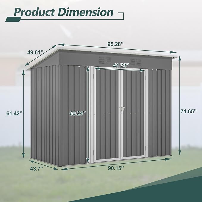 8x4 FT Outdoor Storage Metal Shed - Image 2