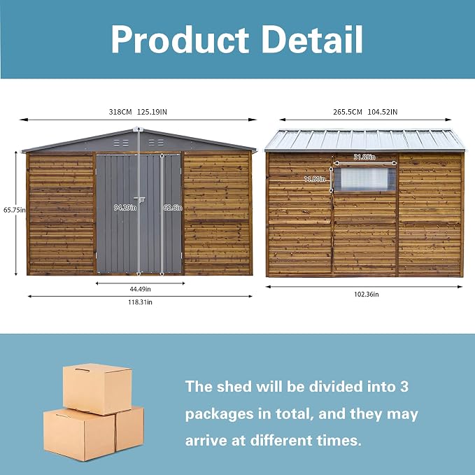 10x8 FT Wood Storage Shed, Outdoor Storage Shed - Image 2