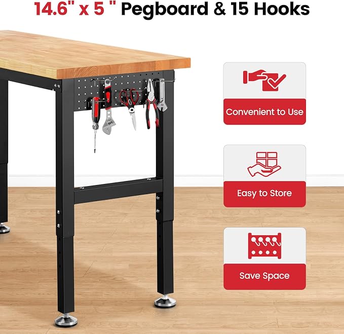 Work Bench for Garage Workbench Adjustable Height Work Table - Image 5