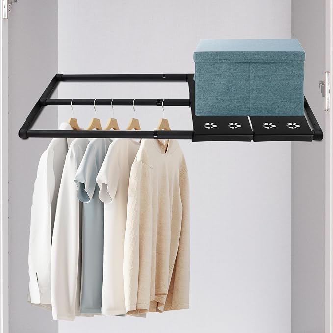 Expandable Closet Shelf, 16-53 Inches Metal Closet Rod Organizers and Storage by Qufiona