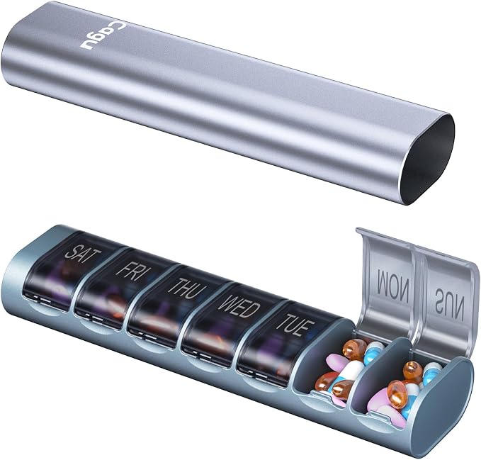 Weekly Pill Organizer, 7-Day Aluminum Case by Cagu