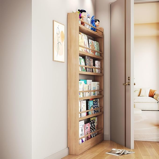 Behind The Door Bookshelf, 6-Tier Wooden Bookcases - Image 7