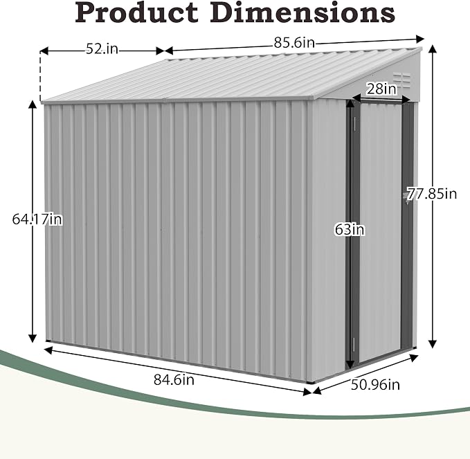 4x7 FT Outdoor Storage Shed, Lean to Lockable Metal Garden Shed Steel - Image 2